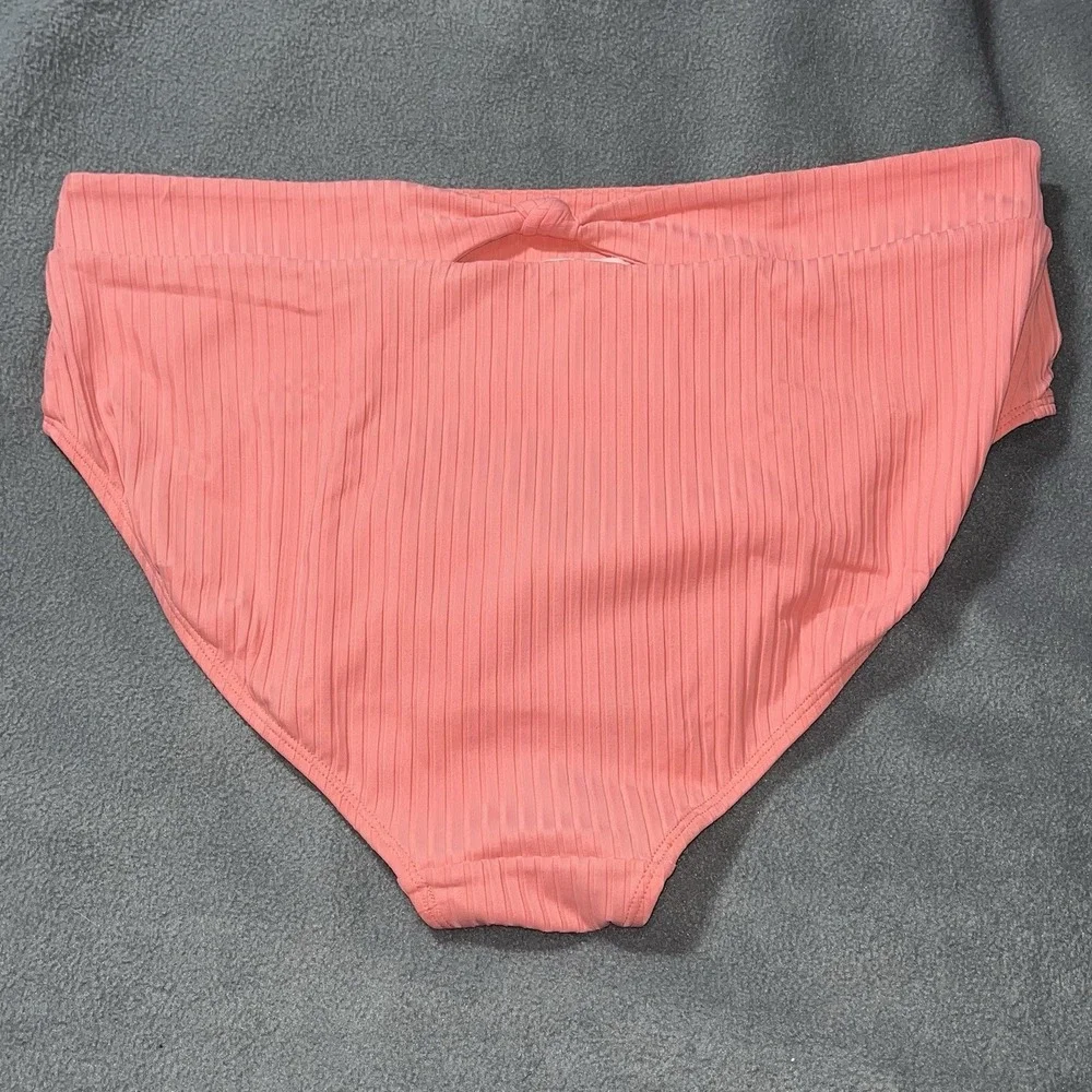 Time & Tru Ribbed‎ Swim Bikini bottom High Waist Coral Back Knot Size XL 16-18